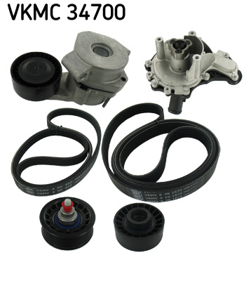 Water Pump + V-Ribbed Belt Set - VKMC 34700 SKF
